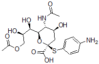 CAS 登录号：146117-12-6， (2S,4S,5R,6R)-5-乙酰氨基-6-[(1R,2R)-3-乙酰氧基-1,2-二羟基丙基]-2-(4-氨基苯基)硫基-4-羟基四氢吡喃-2-羧酸