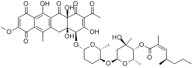 CAS#: 146663-67-4, [(2S,3R,4R,6S)-6-[(2R,3S,6S)-6-[[(1S,4aS,12aR)-3-Acetyl-4,4a,6,12a-Tetrahydroxy-9-Methoxy-11-Methyl-2,5,7,10-Tetraoxo-1,12-Dihydrotetracen-1-Yl]Oxy]-2-Methyloxan-3-Yl]Oxy-4-Hydroxy-2,4-Dimethyloxan-3-Yl] (Z,4R)-2,4-Dimethylhept-2-Enoate