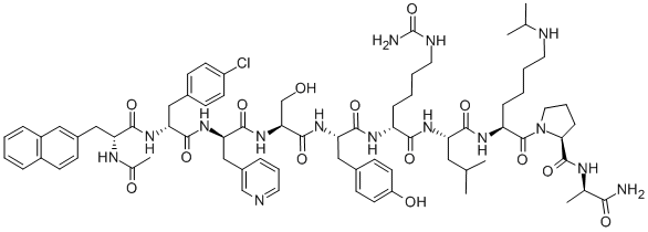CAS 登录号：151272-78-5， N-乙酰基-3-(2-萘基)-D-丙氨酰-4-氯-D-苯丙氨酰-3-(3-吡啶基)-D-丙氨酰-L-丝氨酰-L-酪氨酰-N6-(氨基羰基)-D-赖氨酰-L-亮氨酰-N6-(1-甲基乙基)-L-赖氨酰-L-脯氨酰-D-丙氨酰胺