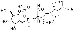 CAS 登录号：151898-26-9， (2S,3R,4S,5R)-2-[[(1S,8R,10R,11R)-10-(6-氨基-8-溴-嘌呤-9-基)-5,11-二羟基-3,5-二氧代-2,4,6,9-四氧杂-3lambda<sup>5</sup>,5lambda<sup>5</sup>-二磷杂双环[6.3.0]十一烷-3-基]氧基]-5-(羟基甲基)四氢呋喃-3,4-二醇