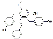 CAS 登录号：152383-83-0， 2,4-二[(4-羟基苯基)甲基]-5-甲氧基-3-[(E)-2-苯乙烯基]苯酚