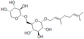 CAS 登录号：152520-94-0， (2S,3R,4S,5S,6R)-2-[(2E)-3,7-二甲基辛-2,6-二烯氧基]-6-[[(2S,3R,4S,5S)-3,4,5-三羟基四氢吡喃-2-基]氧基甲基]四氢吡喃-3,4,5-三醇
