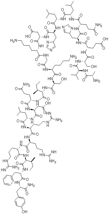 CAS#: 152617-91-9, L-Alanyl-L-Valyl-L-Seryl-L-alpha-Glutamyl-L-Histidyl-L-Glutaminyl-L-Leucyl-L-Leucyl-L-Histidyl-L-alpha-Aspartyl-L-Lysylglycyl-L-Lysyl-L-Seryl-L-Isoleucyl-L-Glutaminyl-L-alpha-Aspartyl-L-Leucyl-L-Arginyl-L-Arginyl-L-Arginyl-L-Isoleucyl-L-Phenylalanyl-L-L-Tyrosinamide