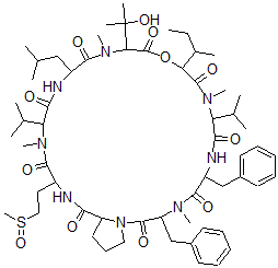 CAS 登录号：153954-71-3， 12-丁烷-2-基-15-(2-羟基丙-2-基)-4,10,16,22-四甲基-18-(2-甲基丙基)-24-(2-甲基亚磺酰乙基)-3,6-二(苯基甲基)-9,21-二(丙-2-基)-13-氧杂-1,4,7,10,16,19,22,25-八氮杂双环[25.3.0]三十烷-2,5,8,11,14,17,20,23,26-九酮