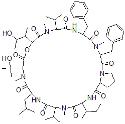CAS 登录号：153954-75-7， 24-丁烷-2-基-12-(3-羟基丁烷-2-基)-15-(2-羟基丙-2-基)-4,10,16,22-四甲基-18-(2-甲基丙基)-3,6-二(苯基甲基)-9,21-二(丙-2-基)-13-氧杂-1,4,7,10,16,19,22,25-八氮杂双环[25.3.0]三十烷-2,5,8,11,14,17,20,23,26-九酮