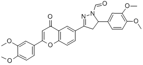 CAS 登录号：154185-82-7， 5-(3,4-二甲氧基苯基)-3-[2-(3,4-二甲氧基苯基)-4-氧代苯并吡喃-6-基]-4,5-二氢吡唑-1-甲醛