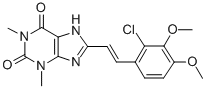 CAS 登录号：155271-44-6， 8-[(E)-2-(2-氯-3,4-二甲氧基苯基)乙烯基]-1,3-二甲基-7H-嘌呤-2,6-二酮