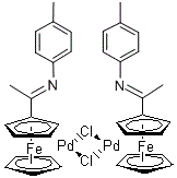 CAS 登录号：156279-08-2， 二-m-氯二[2-[1-[(4-甲基苯基)亚氨基]乙基]二茂铁]二-钯