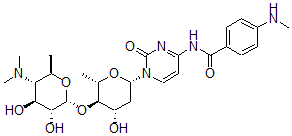 CAS 登录号：157878-03-0， N-[1-[(2S,4S,5R,6S)-5-[(2R,3R,4S,5S,6R)-5-二甲基氨基-3,4-二羟基-6-甲基四氢吡喃-2-基]氧基-4-羟基-6-甲基四氢吡喃-2-基]-2-氧代嘧啶-4-基]-4-甲基氨基苯甲酰胺