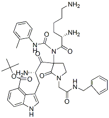 CAS 登录号：157973-91-6， 叔丁基N-[(2S)-1-[[(2S)-2-[[(3R)-1-[(2S)-1-氨基-1-氧代-3-苯基丙烷-2-基]-5-氧代吡咯烷-3-基]氨基]-6-[(2-甲基苯基)氨基甲酰氨基]己酰]氨基]-3-(1H-吲哚-3-基)-1-氧代丙烷-2-基]氨基甲酸酯