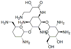 CAS 登录号：161822-04-4， (2S)-4-氨基-N-[(1R,2R,3R,4R,5S)-3,5-二氨基-4-[(2R,3R,6S)-3-氨基-6-(氨基甲基)四氢吡喃-2-基]氧基-2-[(2S,3R,4R,5S,6R)-3,4-二氨基-5-羟基-6-(羟基甲基)四氢吡喃-2-基]氧基环己基]-2-羟基丁烷酰胺