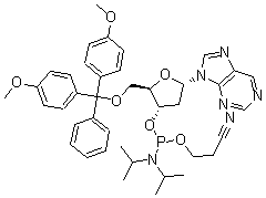 CAS 登录号：178925-28-5， 9-[5-O-[二(4-甲氧基苯基)苯基甲基]-3-O-[[二(1-甲基乙基)氨基](2-氰基乙氧基)膦基]-2-脱氧-beta-D-赤式-呋喃戊糖基]-9H-嘌呤