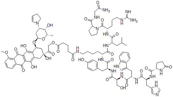 CAS 登录号：179910-83-9， (2S-顺式)-6-(N(6)-(5-(2-(1,2,3,4,6,11-六氢-2,5,12-三羟基-7-甲氧基-6,11-二氧代-4-((2,3,6-三脱氧-3-(2,3-二氢-1H-吡咯-1-基)-alpha-L-来苏-己糖吡喃糖苷)氧基)-2-并四苯基)-2-氧代乙氧基)-1,5-二氧代戊基)-D-赖氨酸)-促黄体激素-释放因子(猪)
