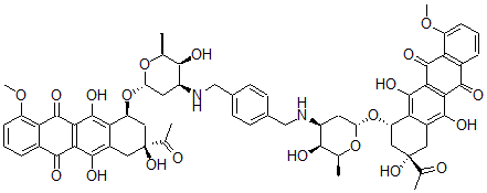 CAS#: 186131-38-4, 3,3'-(1,4-Phenylenebis(methyleneimino))bis((1S,3S)-3-acetyl-1,2,3,4,6,11-hexahydro-3,5,12-trihydroxy-10-methoxy-6,11-dioxo-1-naphthacenyl 2,3,6-trideoxy-alpha-L-lyxo-Hexopyranoside