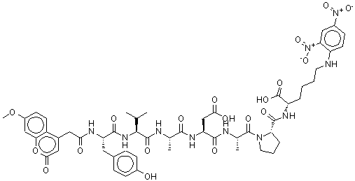 CAS 登录号：189696-01-3， (2S)-6-(2,4-二硝基苯胺基)-2-[[(2S)-1-[(2S)-2-[[(2S)-4-羟基-2-[[(2S)-2-[[(2S)-2-[[(2S)-3-(4-羟基苯基)-2-[[2-(7-甲氧基-2-氧代-苯并吡喃-4-基)乙酰基]氨基]丙酰]氨基]-3-甲基-丁酰基]氨基]丙酰]氨基]-4-氧代-丁酰基]氨基]丙酰]吡咯烷-2-羰基]氨基]己酸