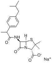 CAS 登录号：196309-77-0， (2S,5R,6R)-3,3-二甲基-6-[2-[4-(2-甲基丙基)苯基]丙酰氨基]-7-氧代-4-硫杂-1-氮杂双环[3.2.0]庚烷-2-羧酸钠