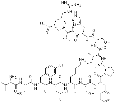 CAS 登录号：197250-15-0， L-缬氨酰-L-半胱氨酰-L-酪氨酰-L-alpha-天冬氨酰-L-赖氨酰-L-丝氨酰-L-苯丙氨酰-L-脯氨酰-L-异亮氨酰-L-丝氨酰-L-组氨酰-L-缬氨酰-L-精氨酸