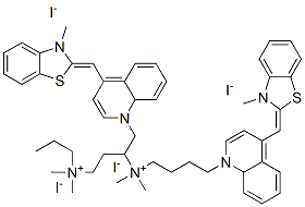 CAS 登录号：197770-98-2， 3-[二甲基-[4-[4-[(E)-(3-甲基-1,3-苯并噻唑-2-亚基)甲基]喹啉-1-鎓-1-基]丁基]铵基]丙基-二甲基-[4-[4-[(E)-(3-甲基-1,3-苯并噻唑-2-亚基)甲基]喹啉-1-鎓-1-基]丁基]铵四碘化物