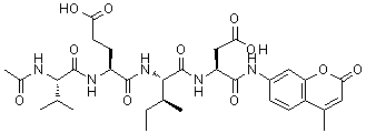 CAS 登录号：219137-97-0， (4S)-4-[[(2S)-2-乙酰氨基-3-甲基-丁酰基]氨基]-5-[[(1S,2S)-1-[[(1S)-3-羟基-1-[(4-甲基-2-氧代-苯并吡喃-7-基)氨基甲酰]-3-氧代-丙基]氨基甲酰]-2-甲基-丁基]氨基]-5-氧代-戊酸