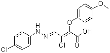 CAS 登录号：220088-44-8， (2E,4E)-3-氯-4-[(4-氯苯基)亚肼基]-2-(4-甲氧基苯氧基)-2-丁烯酸