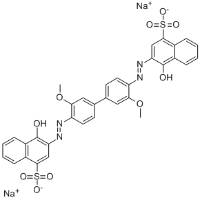 CAS#: 2429-71-2, 3,3'-[(3,3'-Dimethoxy[1,1'-Biphenyl]-4,4'-Diyl)Bis(2,1-Diazenediyl)]Bis[4-Hydroxy-1-Naphthalenesulfonicacid Sodium Salt (1:2)