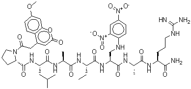 CAS#: 256394-92-0, (2S)-N-[(1S)-1-[[(1S)-2-[[(1S)-1-[[(1S)-2-[[(1S)-2-[[(1S)-1-Carbamoyl-4-Guanidino-Butyl]Amino]-1-Methyl-2-Oxo-Ethyl]Amino]-1-[(2,4-Dinitroanilino)Methyl]-2-Oxo-Ethyl]Carbamoyl]Propyl]Amino]-1-Methyl-2-Oxo-Ethyl]Carbamoyl]-3-Methyl-Butyl]-1-[2-(7-Methoxy-2-Oxo-Chromen-4-Yl)Acetyl]Pyrrolidine-2-Carboxamide