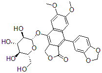 CAS 登录号：30021-77-3， 4-(1,3-苯并二氧戊环-5-基)-6,7-二甲氧基-9-[(2S,3R,4S,5S,6R)-3,4,5-三羟基-6-(羟基甲基)四氢吡喃-2-基]氧基-1H-苯并[f][2]苯并呋喃-3-酮