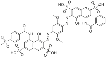 CAS 登录号：31675-93-1， (3E)-3-[[4-[(2E)-2-[8-(苯甲酰基氨基)-1-氧代-3,6-二磺基萘-2-亚基]肼基]-2,5-二甲氧基苯基]亚肼基]-5-[(4-甲基磺酰基苯甲酰基)氨基]-4-氧代萘-2,7-二磺酸