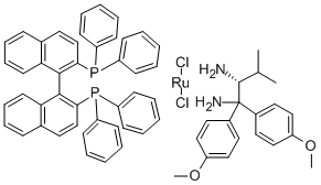 CAS 登录号：329735-86-6， 二氯[(R)-2,2'-二(二苯基膦基)-1,1'-联萘基][(R)-1,1-二(4-甲氧基苯基)-2-异丙基乙烷-1,2-二胺]钌(II)