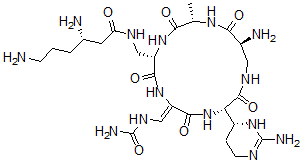 CAS#: 33490-33-4, (3S)-3,6-Diamino-N-[[(2S,5S,8Z,11S,15S)-15-Amino-11-[(4R)-2-Amino-3,4,5,6-Tetrahydropyrimidin-4-Yl]-8-[(Carbamoylamino)Methylidene]-2-Methyl-3,6,9,12,16-Pentaoxo-1,4,7,10,13-Pentazacyclohexadec-5-Yl]Methyl]Hexanamide