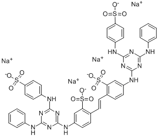 CAS#: 34233-64-2, Tetrasodium 5-[[4-(Phenylamino)-6-[(4-Sulfonatophenyl)Amino]-1,3,5-Triazin-2-Yl]Amino]-2-[(E)-2-[4-[[4-(Phenylamino)-6-[(4-Sulfophenyl)Amino]-1,3,5-Triazin-2-Yl]Amino]-2-Sulfophenyl]Ethenyl]Benzenesulfonate