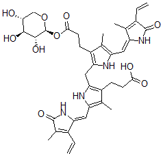 CAS 登录号：36570-69-1， 3-[5-[(E)-(3-乙烯基-4-甲基-5-氧代吡咯-2-亚基)甲基]-2-[[5-[(Z)-(4-乙烯基-3-甲基-5-氧代吡咯-2-亚基)甲基]-4-甲基-3-[3-氧代-3-[(2S,3R,4S,5R)-3,4,5-三羟基四氢吡喃-2-基]氧基丙基]-1H-吡咯-2-基]甲基]-4-甲基-1H-吡咯-3-基]丙酸