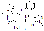 CAS#: 37291-85-3, 4-(2- fluorophenyl)-6,8-dihydro-1,3,8-trimethyl-Pyrazolo[3,4-e][1,4]diazepin-7(1H)-one mixt. with 2-(ethylamino)-2-(2-thienyl)cyclohexanone hydrochloride