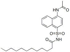 CAS 登录号：3818-72-2， N-(4-乙酰氨基萘-1-基)磺酰基十二碳酰胺