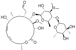 CAS 登录号：39405-35-1， 2-[(4R,5S,6S,7R,9R,10R,11E,13E,16R)-6-[(2S,3R,4R,5S,6R)-5-[(2S,4R,5S,6S)-4,5-二羟基-4,6-二甲基四氢吡喃-2-基]氧基-4-二甲基氨基-3-羟基-6-甲基四氢吡喃-2-基]氧基-4,10-二羟基-5-甲氧基-9,16-二甲基-2-氧代-1-氧杂环十六碳-11,13-二烯-7-基]乙醛