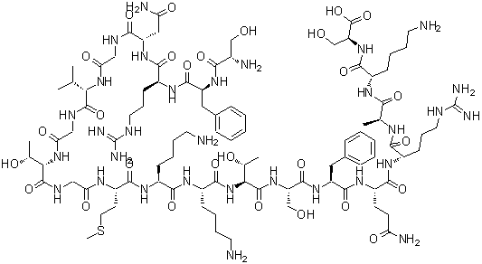 CAS 登录号:412938-67-1, L-丝氨酰-L-苯丙氨酰-L-精氨酰-L-天冬氨酰胺酰甘氨酰-L-缬氨酰甘氨酰-L-苏氨酰甘氨酰-L-蛋氨酰-L-赖氨酰-L-赖氨酰-L-苏氨酰-L-丝氨酰-L-苯丙氨酰-L-谷氨酰胺酰-L-精氨酰-L-丙氨酰-L-赖氨酰-L-丝氨酸
