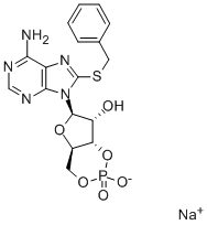 CAS 登录号：50655-17-9， 8-[(苯基甲基)硫代]-腺苷环-3',5'-(氢磷酸酯)单钠盐