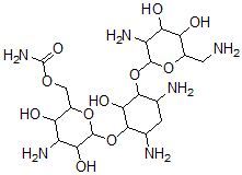 CAS 登录号:51736-76-6, 6-O-(3-氨基-6-氨基甲酰-3-脱氧-alpha-D-吡喃葡萄糖基)-4-O-(2,6-二氨基-2,6-二脱氧-alpha-D-吡喃葡萄糖基)-2-脱氧-D-链霉胺