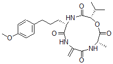 CAS 登录号:53193-10-5, 环(2,3-二去氢丙氨酰-L-丙氨酰-(2S)-2-羟基-3-甲基丁酰基-5-(4-甲氧基苯基)-L-正缬氨酰)