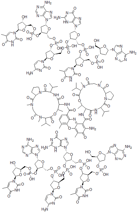 CAS 登录号：53360-01-3， 放线菌素 D 与胸苷酰-(5'-3')-2'-脱氧腺苷酰-(5'-3')-2'-脱氧胞苷酰-(5'-3')-2'-脱氧鸟苷酰-(5'-3')-胸苷酰-(5'-3')-2'-脱氧腺苷化合物