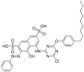 CAS 登录号：53460-02-9， 5-[[4-氯-6-(4-壬基苯氧基)-1,3,5-三嗪-2-基]氨基]-4-羟基-3-(苯基偶氮)萘-2,7-二磺酸