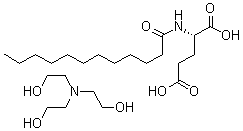 CAS 登录号：53576-49-1， N-(1-氧代十二烷基)-L-谷氨酸与 2,2',2''-次氮基三乙醇的化合物 (1:1)