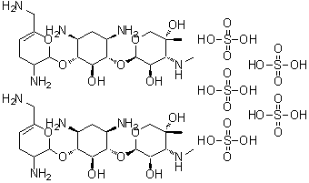 CAS 登录号：53776-71-9， (1S,2S,3R,4S,6R)-4,6-二氨基-3-{[3-氨基-6-(氨基甲基)-3,4-二氢-2H-吡喃-2-基]氧基}-2-羟基环己基 3-脱氧-4-C-甲基-3-(甲基氨基)-beta-L-阿拉伯糖吡喃糖苷硫酸盐(2:5)