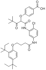 CAS#: 53918-53-9, 4-(1-(((5-((4-(2,4-Bis(tert-pentyl)phenoxy)-1-oxobutyl)amino)-2-chlorophenyl)amino)carbonyl)-3,3-dimethyl-2-oxobutoxy)benzoic acid