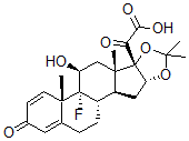 CAS 登录号：53962-41-7， (11,16A)-9-氟-11-羟基-16,17-[(1-甲基乙亚基)二(氧基)]-3,20-二氧代孕甾烷-1,4-二烯-21-酸