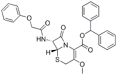 CAS 登录号：54639-52-0， (6R-反式)-3-甲氧基-8-氧代-7-(苯氧基乙酰氨基)-5-硫杂-1-氮杂双环[4.2.0]辛-2-烯-2-羧酸二苯基甲基酯