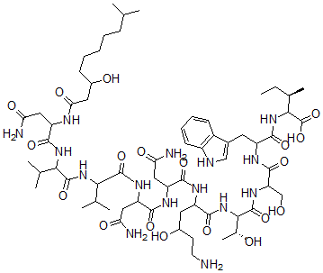 CAS 登录号：55467-31-7， N2-(3-羟基-10-甲基癸酰基)-D-天冬氨酰胺酰-D-缬氨酰-D-缬氨酰-L-天冬氨酰胺酰-D-天冬氨酰胺酰-[(4R)-4-羟基-L-赖氨酰-]-D-别苏氨酰-L-丝氨酰-D-色氨酰-D-别异亮氨酸