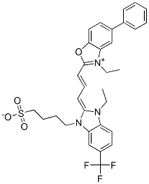 CAS#: 55811-27-3, 3-Ethyl-2-[3-[1-Ethyl-1,3-Dihydro-3-(4-Sulphonatobutyl)-5-(Trifluoromethyl)-2H-Benzimidazol-2-Ylidene]Prop-1-Enyl]-5-Phenylbenzoxazolium