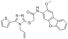 CAS 登录号：577989-36-7， N-(2-甲氧基-3-二苯并呋喃基)-2-[[4-(2-烯丙基)-5-(2-噻吩基)-4H-1,2,4-三唑-3-基]硫代]-乙酰胺