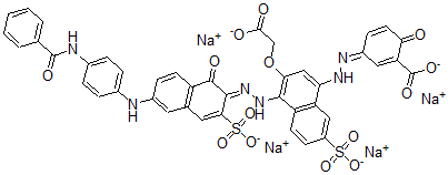 CAS 登录号：5905-21-5， [1-[[6-[[4-(苯甲酰基氨基)苯基]氨基]-1-羟基-3-钠氧磺酰基-2-萘基]偶氮]-4-[(4-羟基-3-钠氧基羰基苯基)偶氮]-6-钠氧磺酰基-2-萘基氧基]乙酸钠盐
